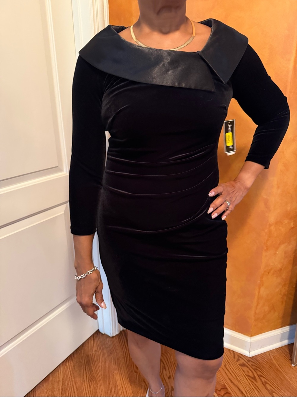 Jessica Howard Black Velvet Sheath Dress with Satin Collar